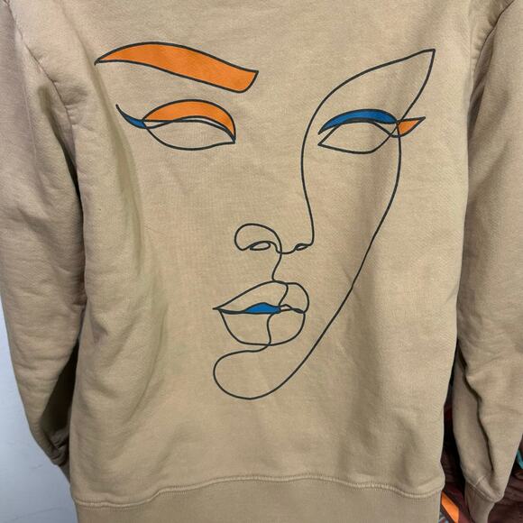 D.RT Abstract Face Beige Hoodie Streetwear Graphic Sweatshirt Size 3 - Picture 8 of 8